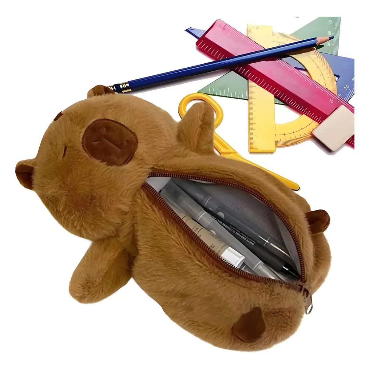 KUANGYE - Estuche Para Lápices Con Cremallera Y Portalápices Capybara