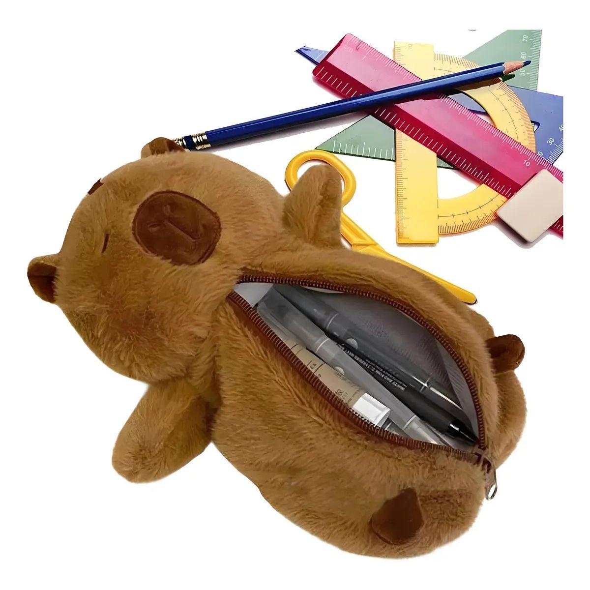 KUANGYE - Estuche Para Lápices Con Cremallera Y Portalápices Capybara