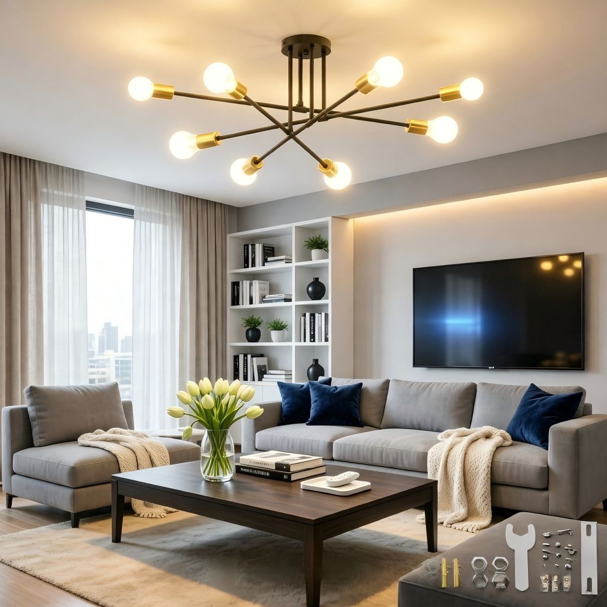 AIZO - Lámpara De Techo Moderna 8 Luces E27 Para Dormitorio Colgantes