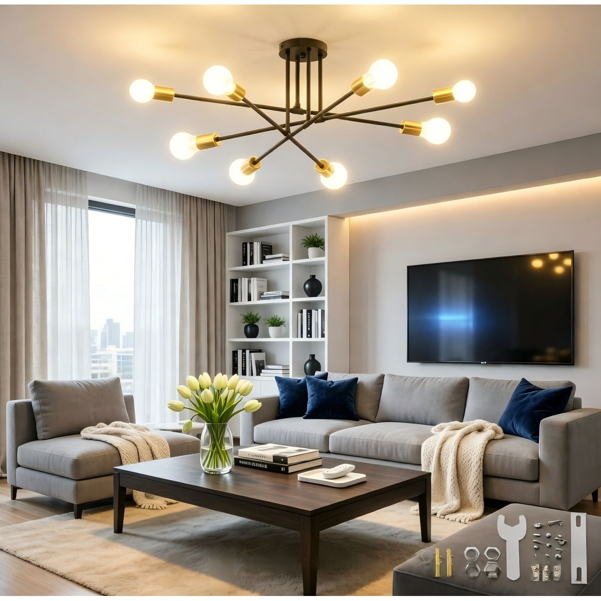 AIZO - Lámpara De Techo Moderna 8 Luces E27 Para Dormitorio Colgantes