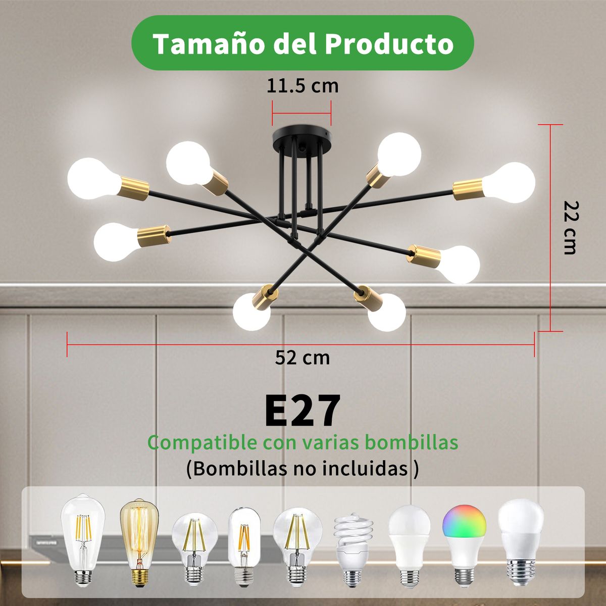 AIZO - Lámpara De Techo Moderna 8 Luces E27 Para Dormitorio Colgantes