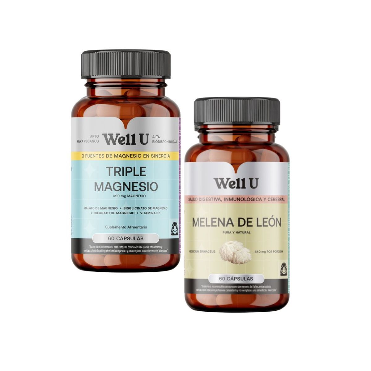 WELL U - PACK SUPLEMENTOS TRIPLE MAGNESIO + MELENA DE LEON WELL U