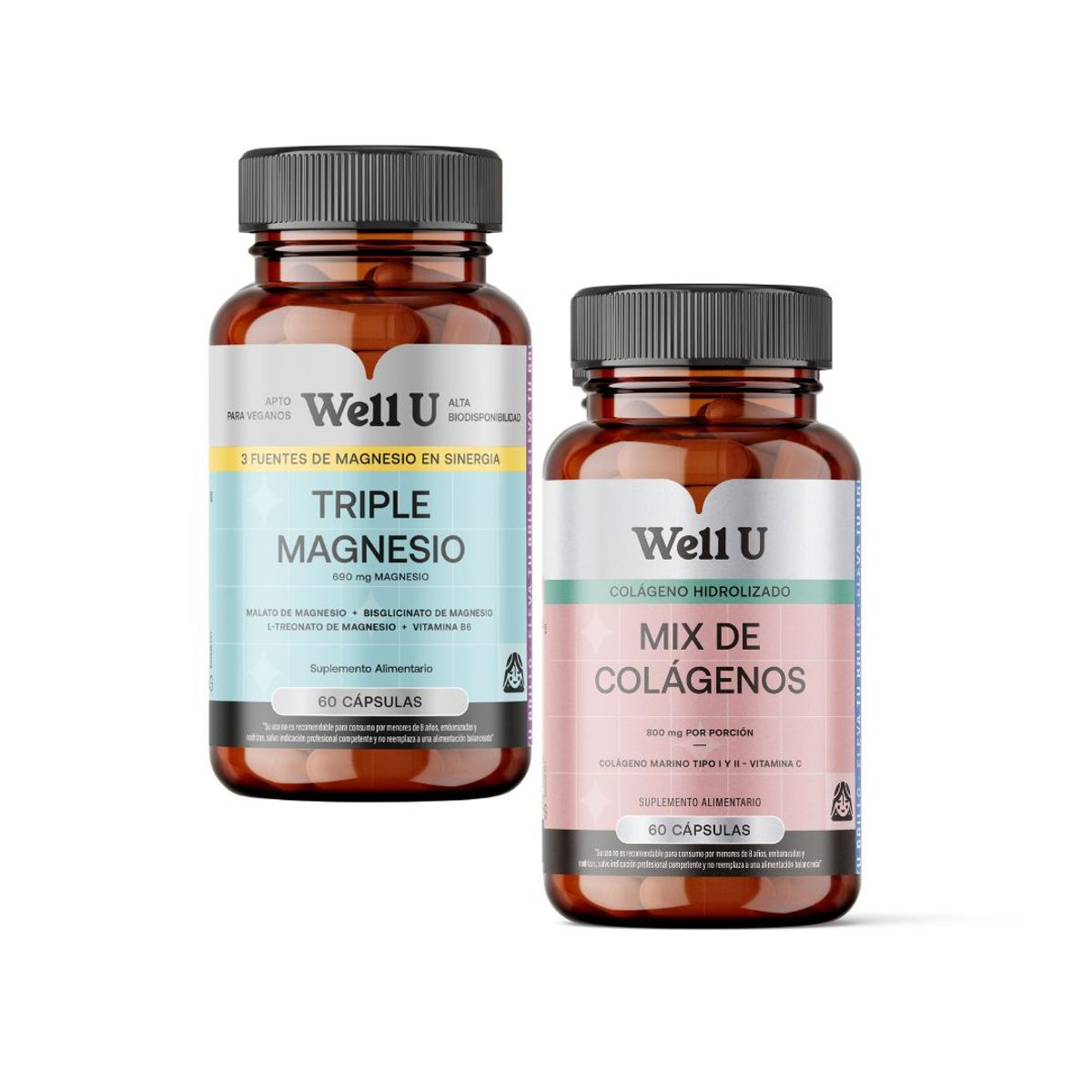 WELL U - PACK SUPLEMENTOS TRIPLE MAGNESIO + MIX DE COLAGENO WELL U