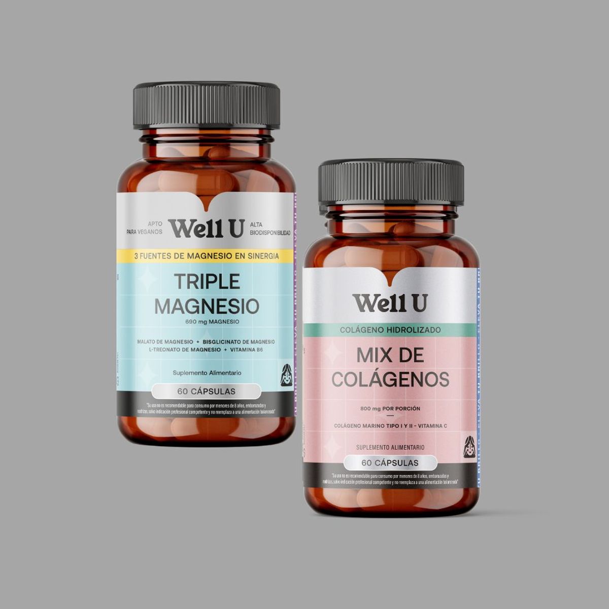 WELL U - PACK SUPLEMENTOS TRIPLE MAGNESIO + MIX DE COLAGENO WELL U