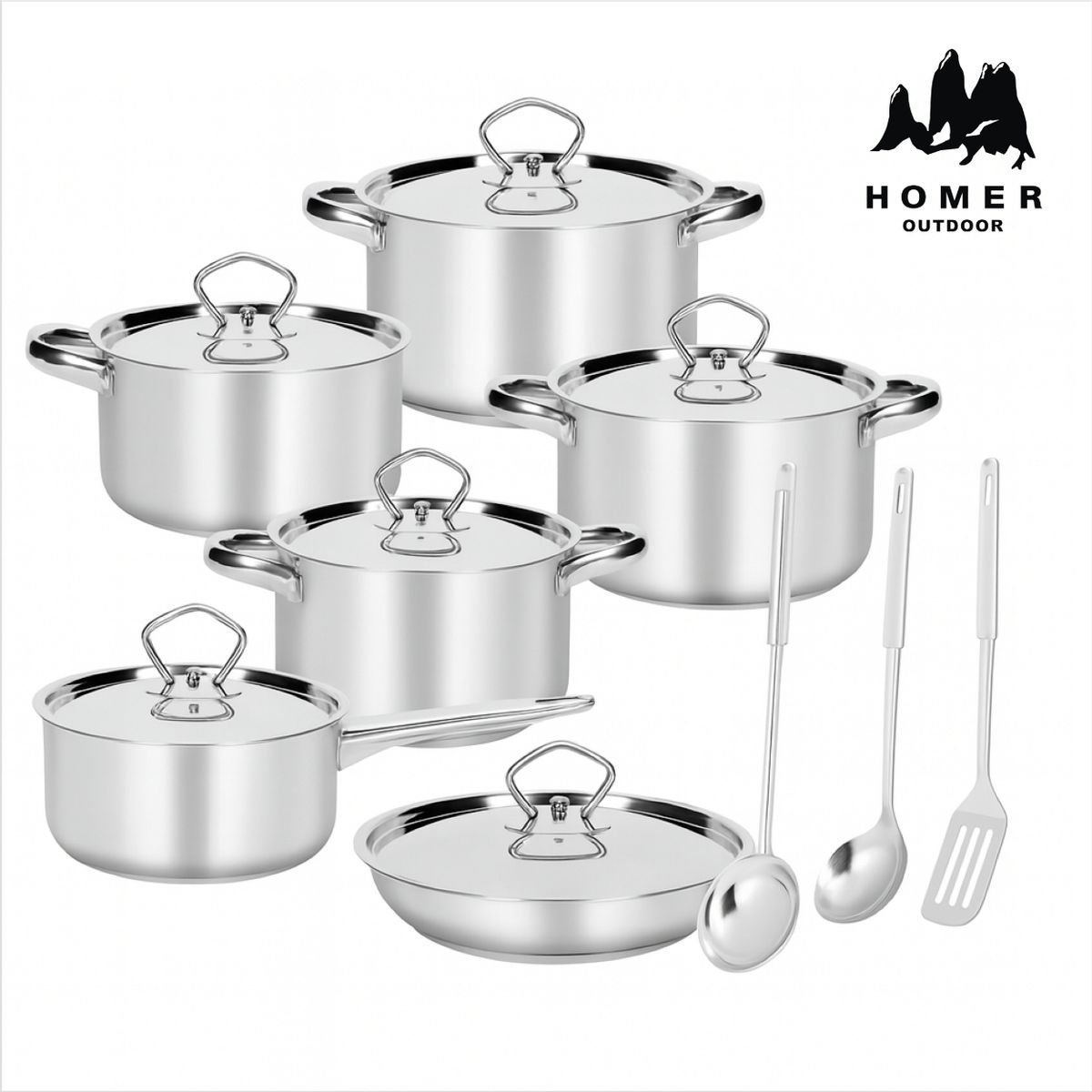 HOMER OUTDOOR - Juego De Ollas Batería De Cocina Inoxidable 15 Piezas Homer Plateado