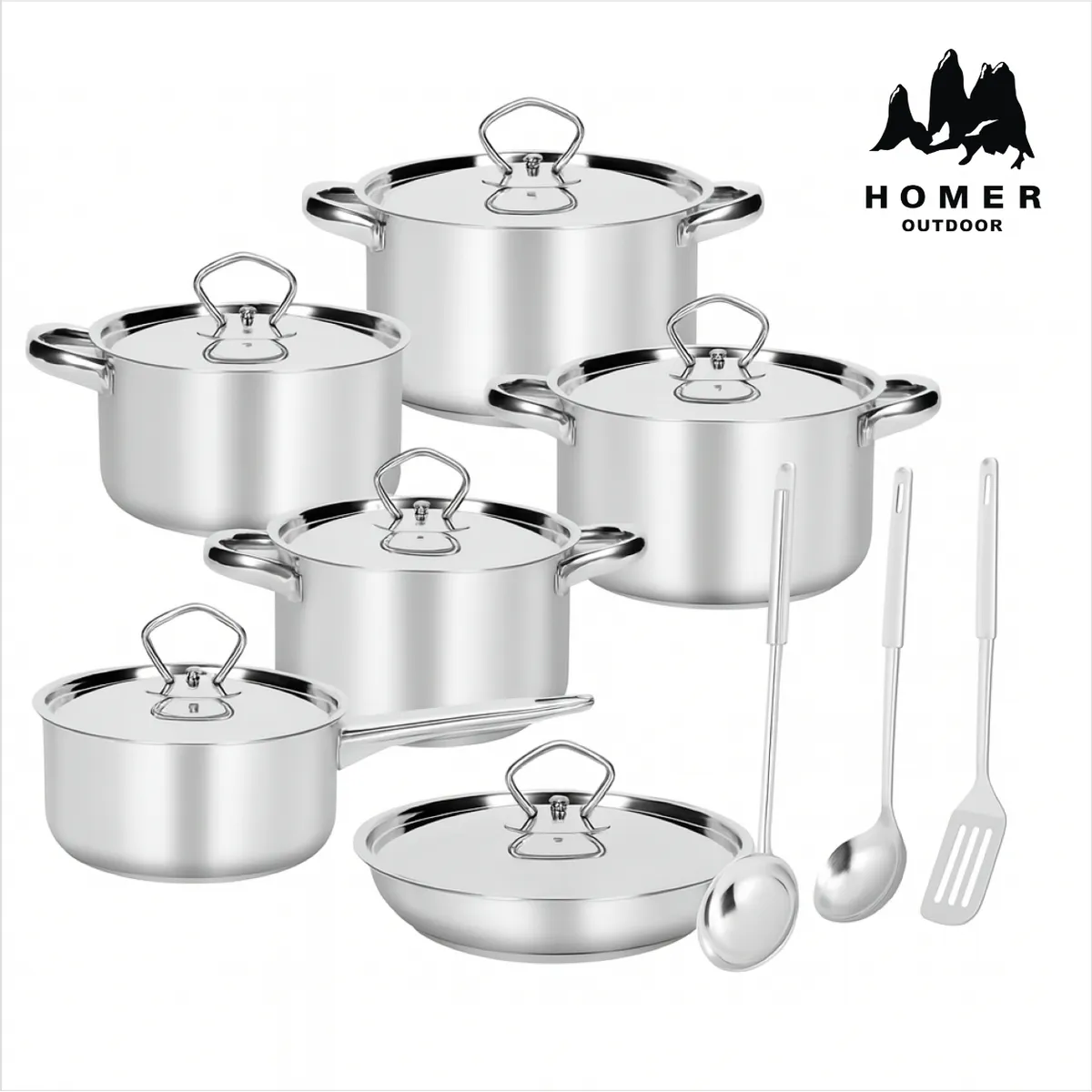 HOMER OUTDOOR - Juego De Ollas Batería De Cocina Inoxidable 15 Piezas Homer Plateado