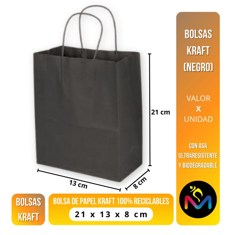 MALIK - Pack 24 bolsas Negro kraft 21x13x8 cm