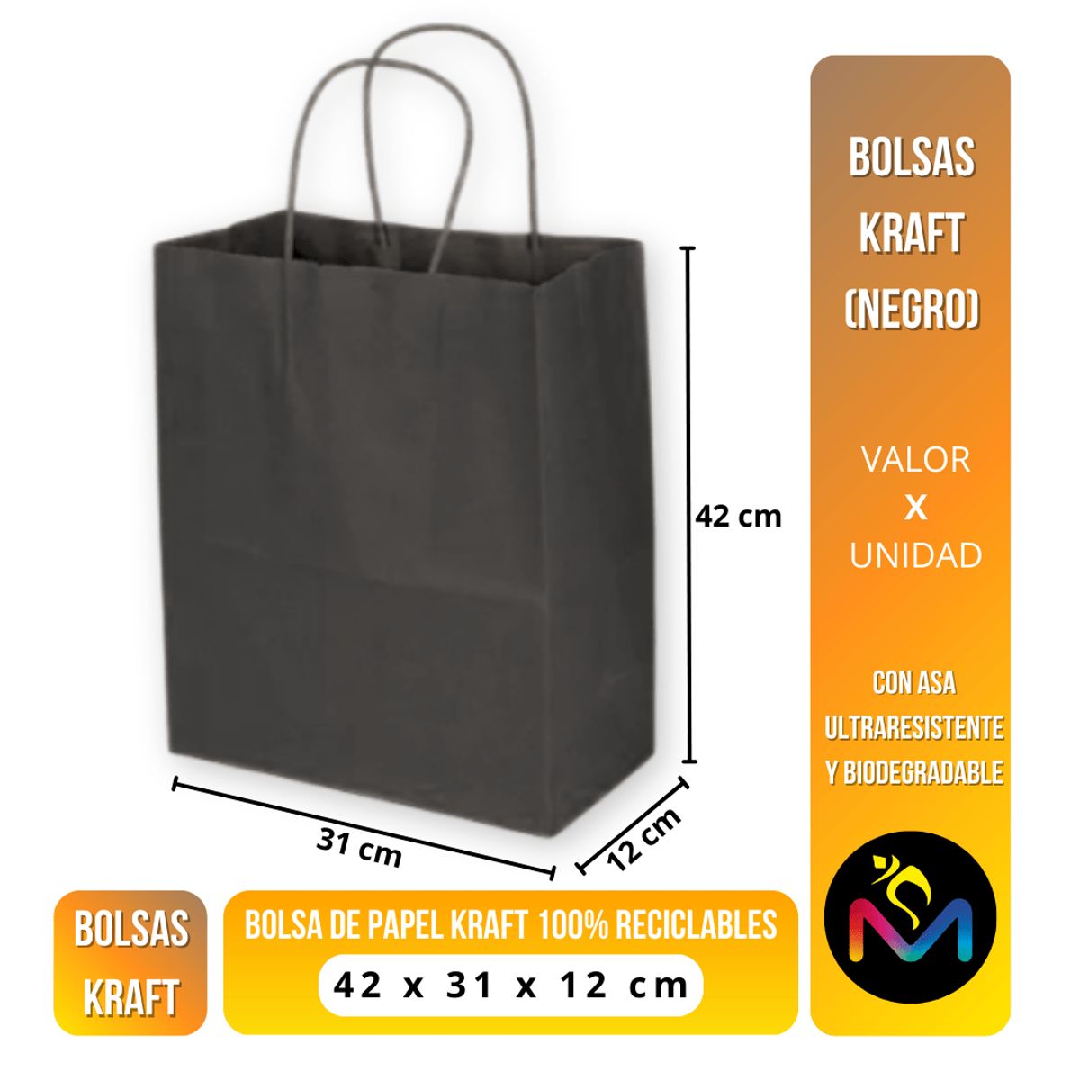 MALIK - Pack 24 bolsas de papel Negro medidas 42x31x12 cm