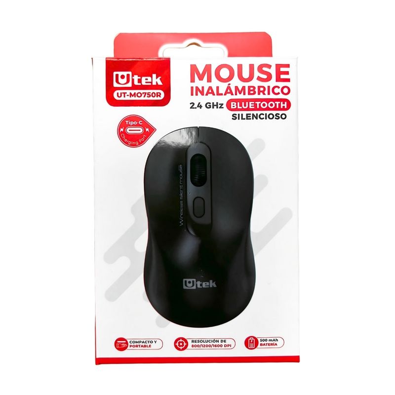 UTEK - Mouse Inalámbrico 24Ghz + Bluetooth recargable USB-C Silencioso UTEK