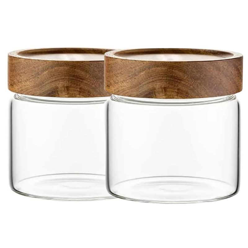 ALLEGRA - Set 2 Frascos Vidrio Con Tapa De Madera De 500ml Allegra