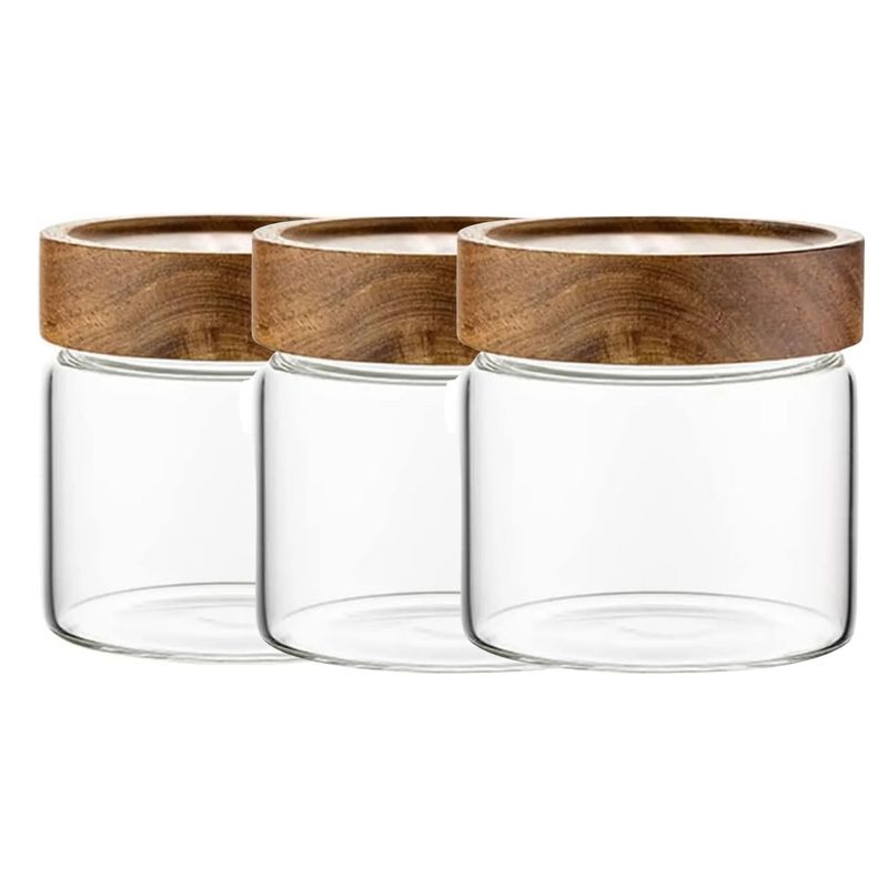 NADIR - Set 3 Frascos Vidrio Con Tapa De Madera De 500ml Allegra