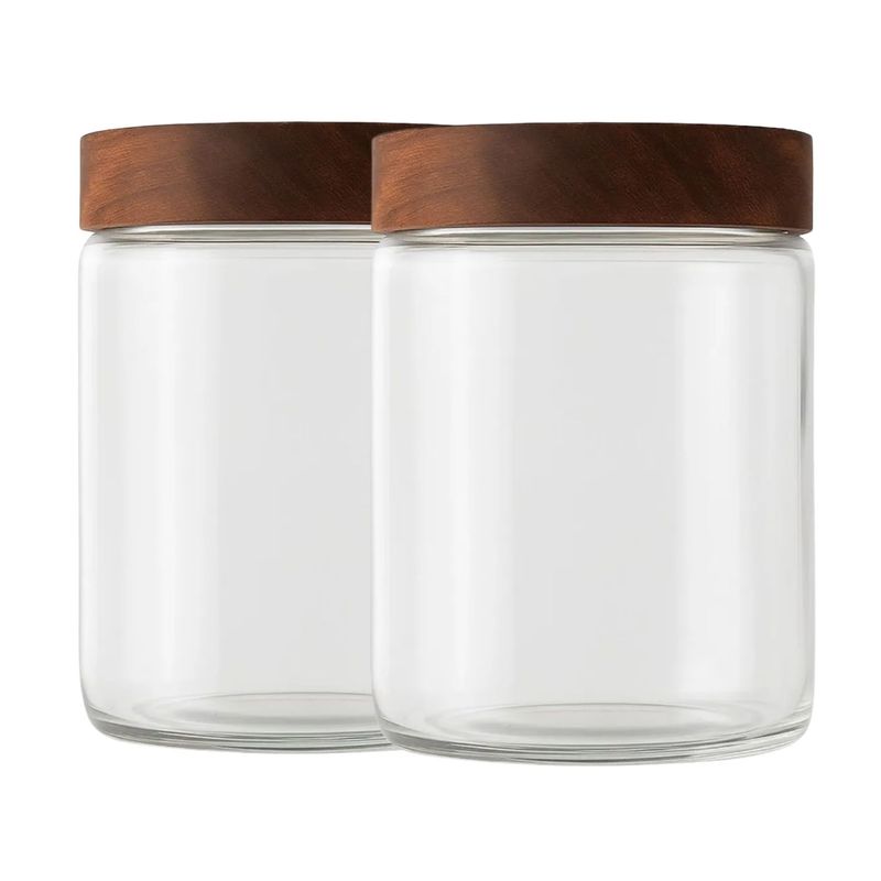 NADIR - Set 2 Frascos Vidrio Con Tapa De Madera De 750ml Allegra