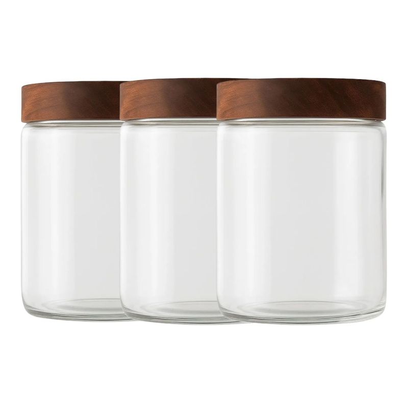 ALLEGRA - Set 3 Frascos Vidrio Con Tapa De Madera De 750ml Allegra