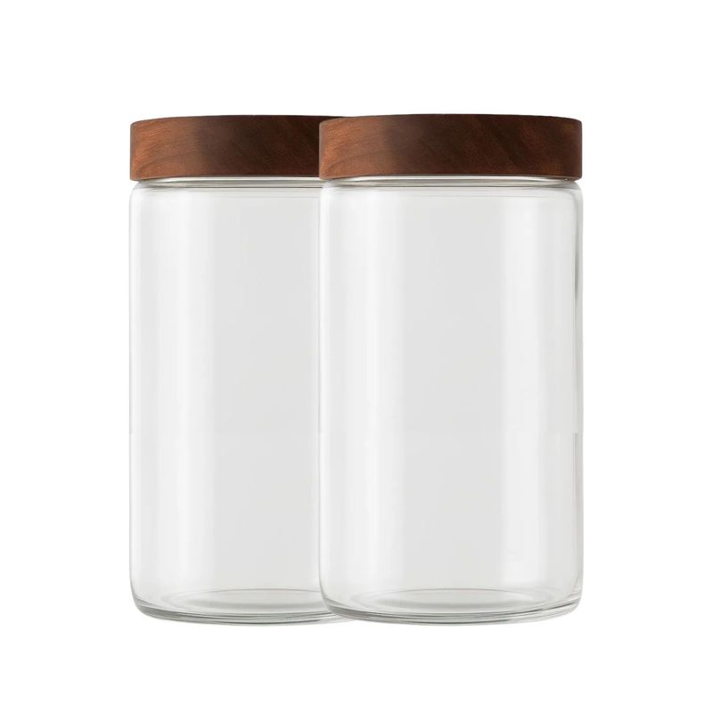 ALLEGRA - Set 2 Frascos Vidrio Con Tapa De Madera De 1000ml Allegra
