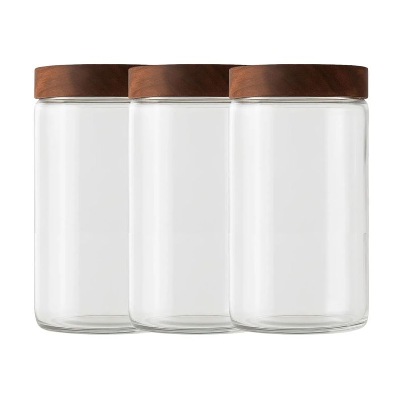 ALLEGRA - Set 3 Frascos Vidrio Con Tapa De Madera De 1000ml Allegra
