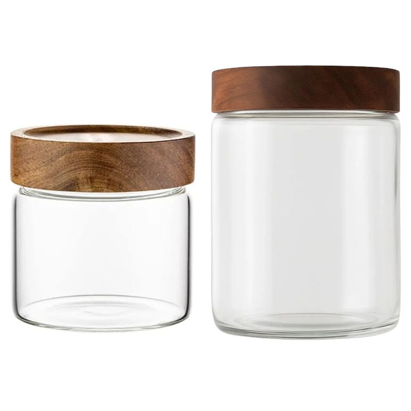 ALLEGRA - Set 2 Frascos Vidrio Tapa De Madera 500mL + 750mL Allegra