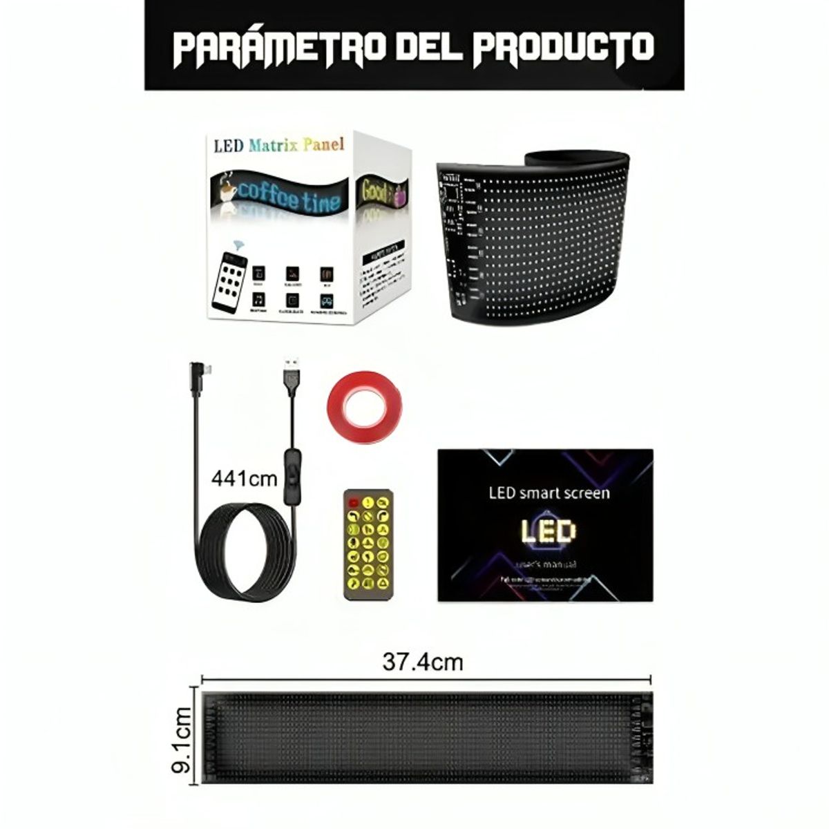 GENERICO - Letrero Led Matrix Flexible Rgb App Control Usb Auto 16x64