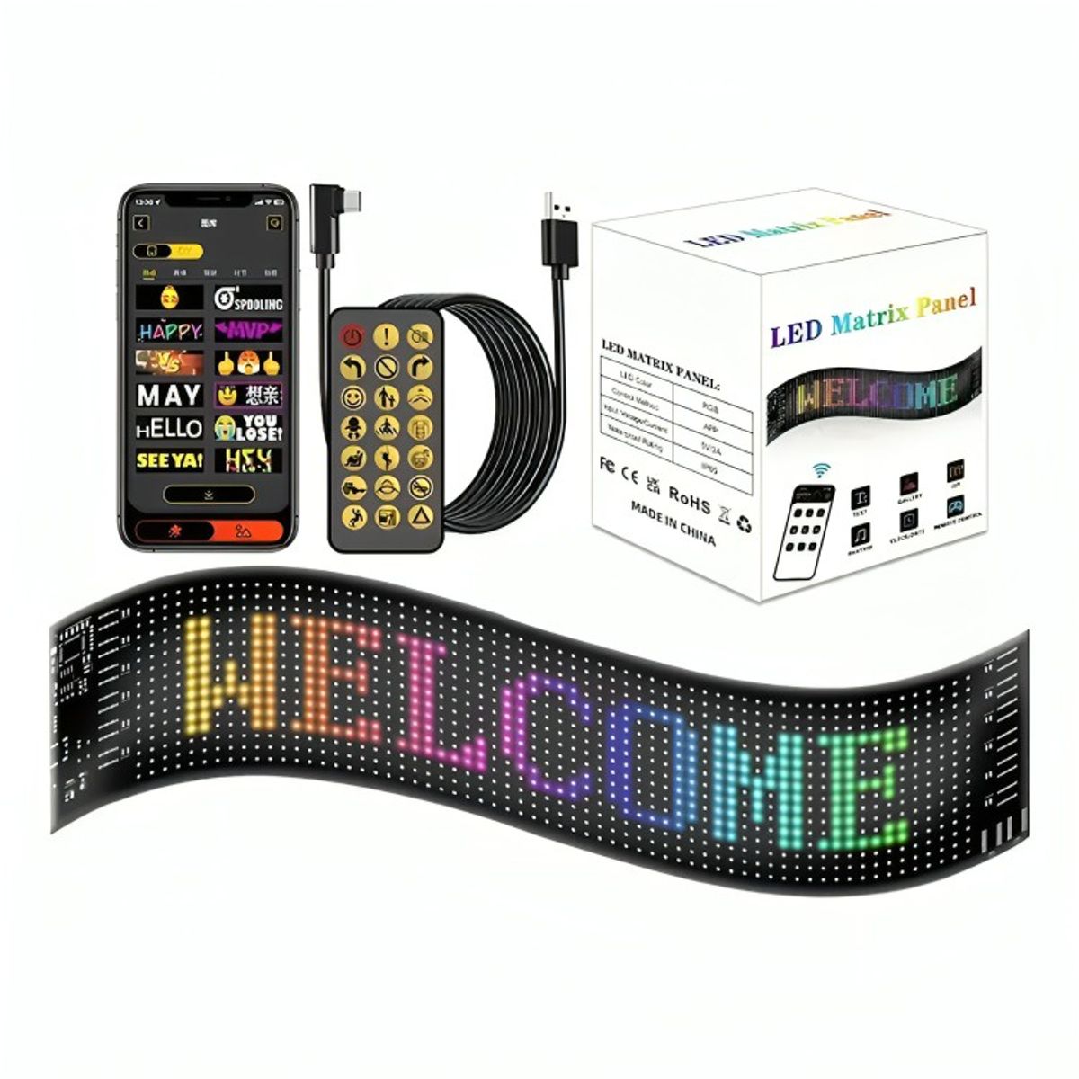 GENERICO - Letrero Led Matrix Flexible Rgb App Control Usb Auto 16x96