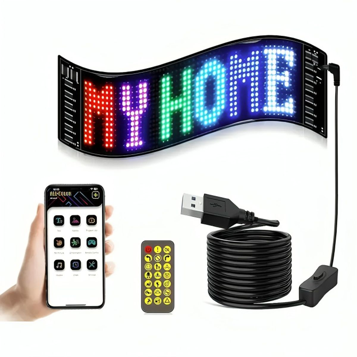 GENERICO - Letrero Led Matrix Flexible Rgb App Control Usb Auto 16x64