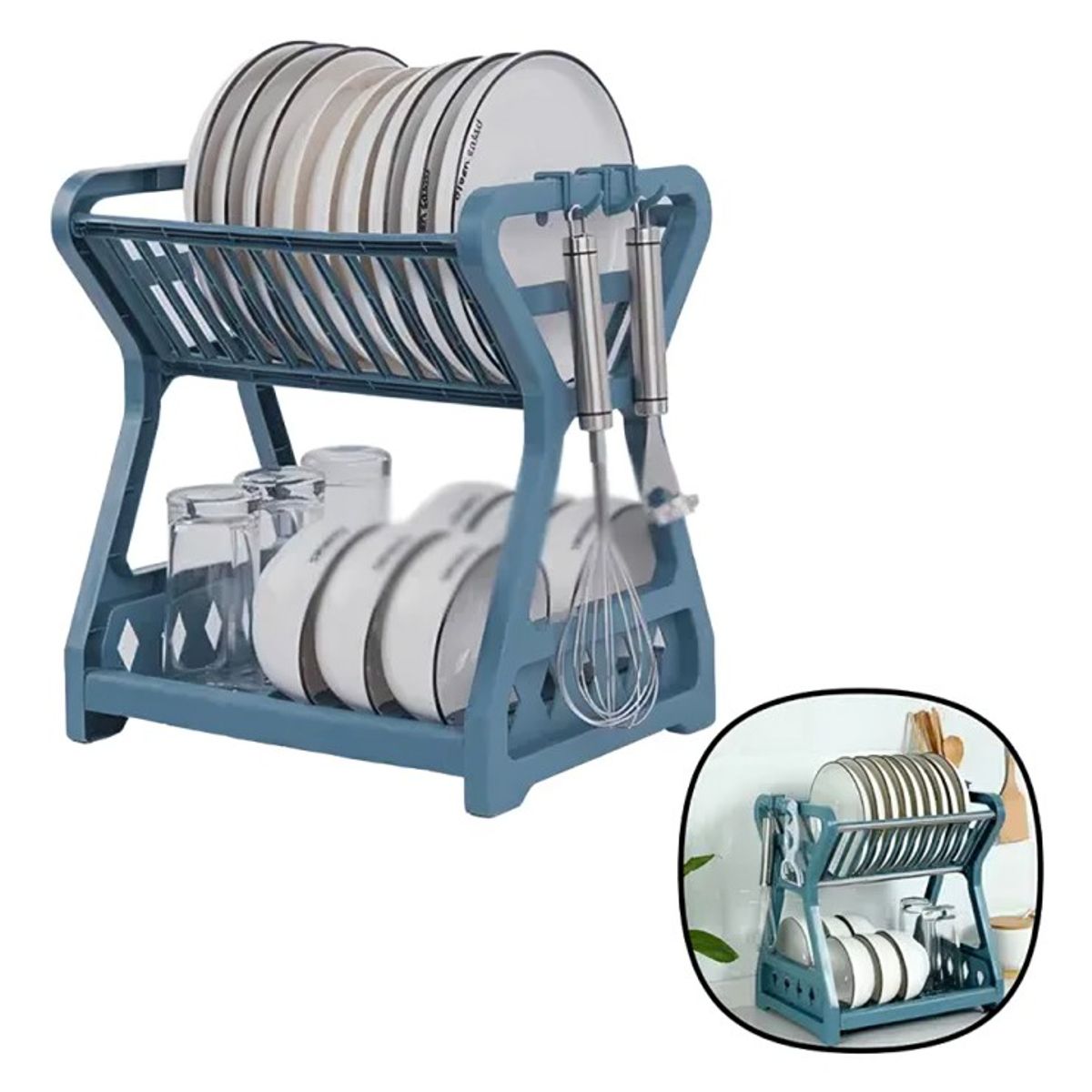 GENERICO - Secador Escurridor De Platos 2 Niveles Plastico Escurridor