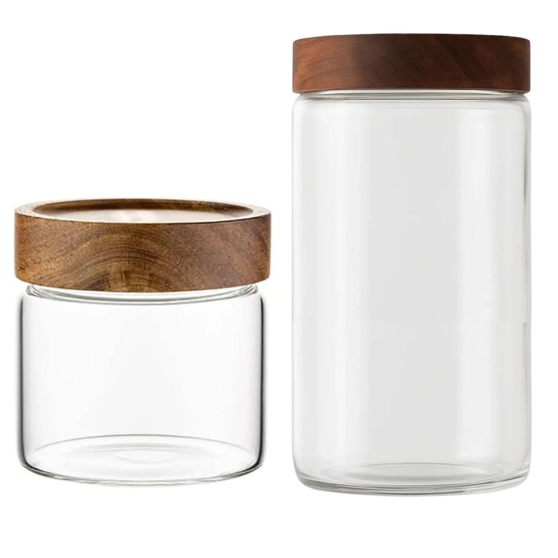 ALLEGRA - Set 2 Frascos Vidrio Tapa De Madera 500mL + 1000mL Allegra
