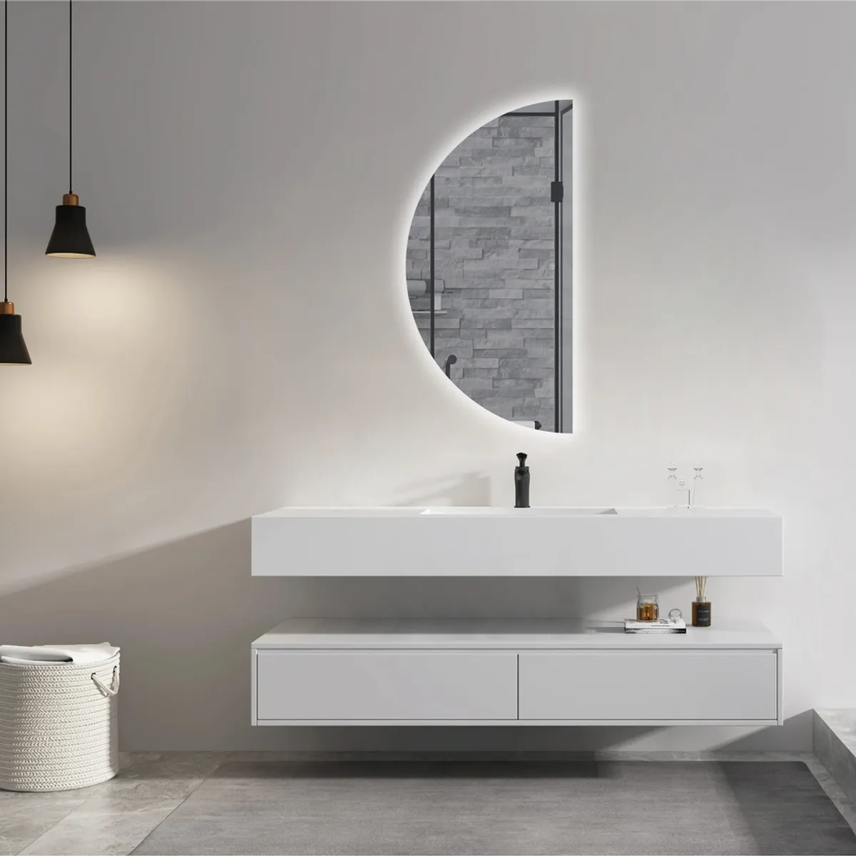 DELL ORTO - Espejo media luna Led touch 60x120 cm Iluminación trasera - Lecco