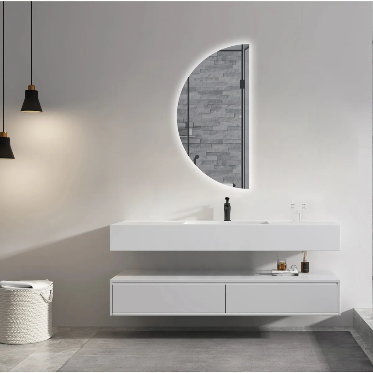 DELL ORTO - Espejo media luna Led touch 60x120 cm Iluminación trasera - Lecco