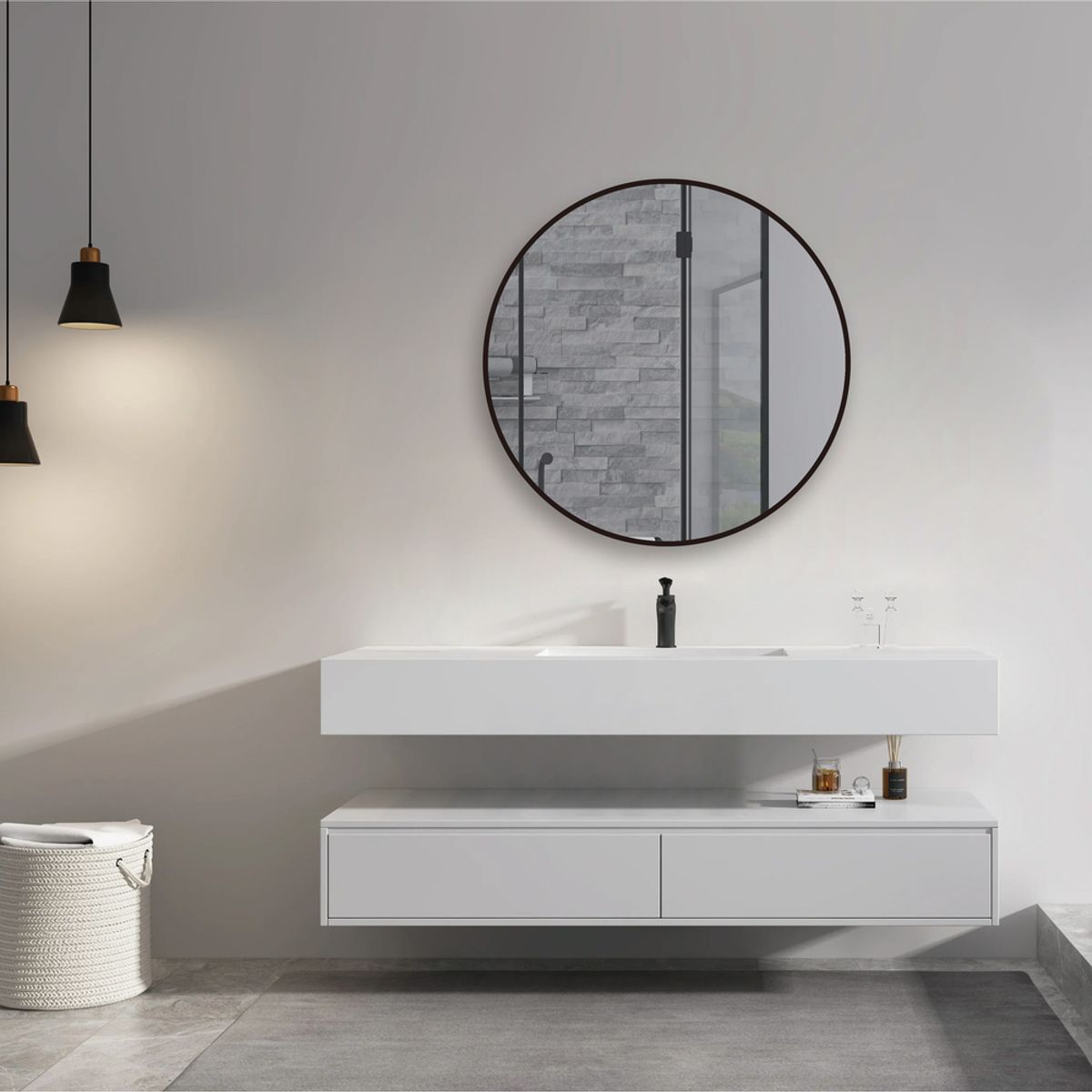 DELL ORTO - Espejo forma circular Marco aluminio negro 70 cm - Lucca