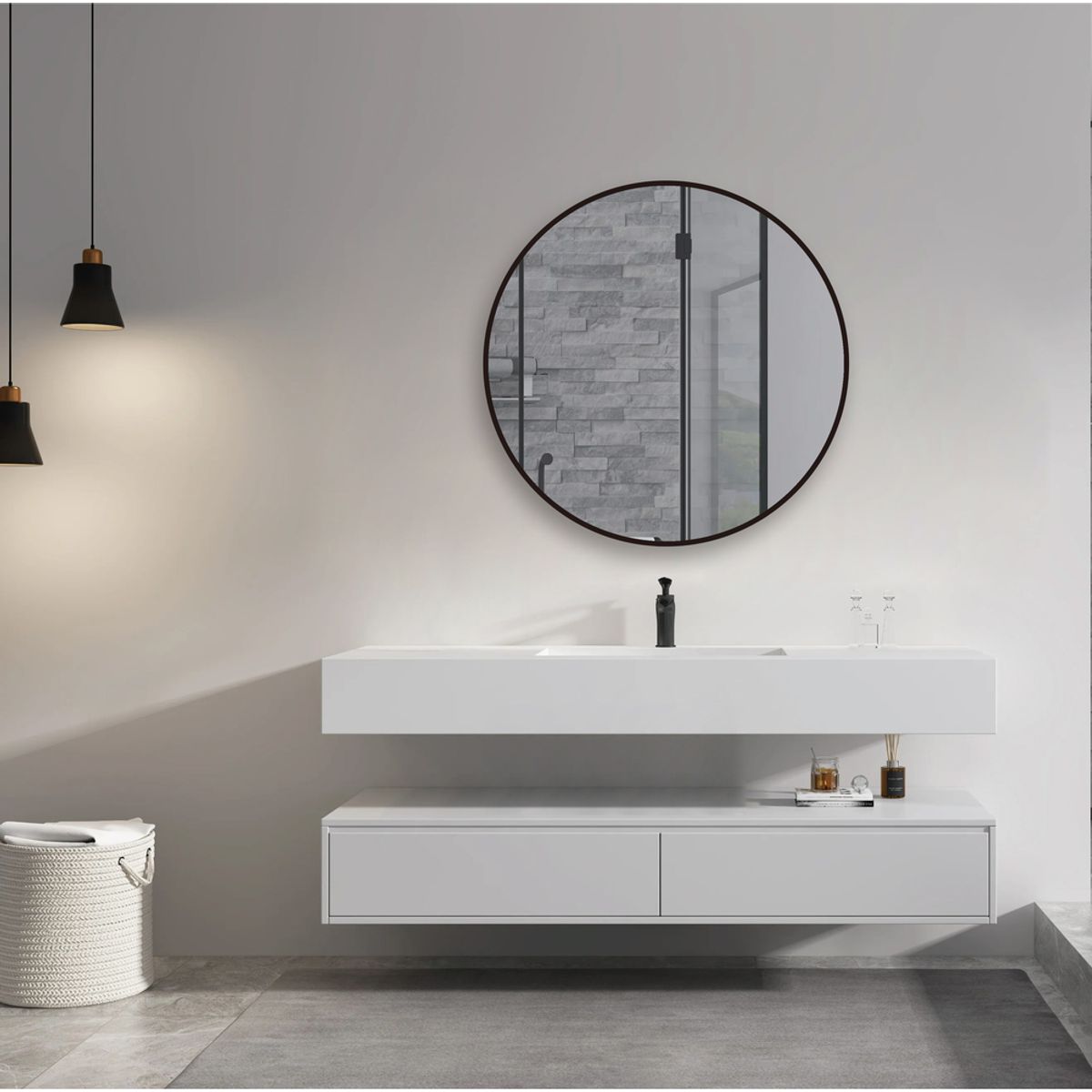 DELL ORTO - Espejo forma circular Marco aluminio negro 70 cm - Lucca