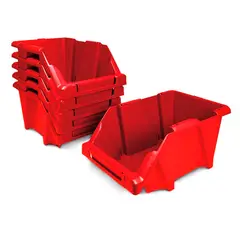 REYPLAST - Set 6 Cajas Organizadoras Apilables Roja Gaveta Etiquetable