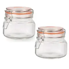 ALLEGRA - Set 2 Frascos Vidrio Con Tapa Hermetica De 500mL