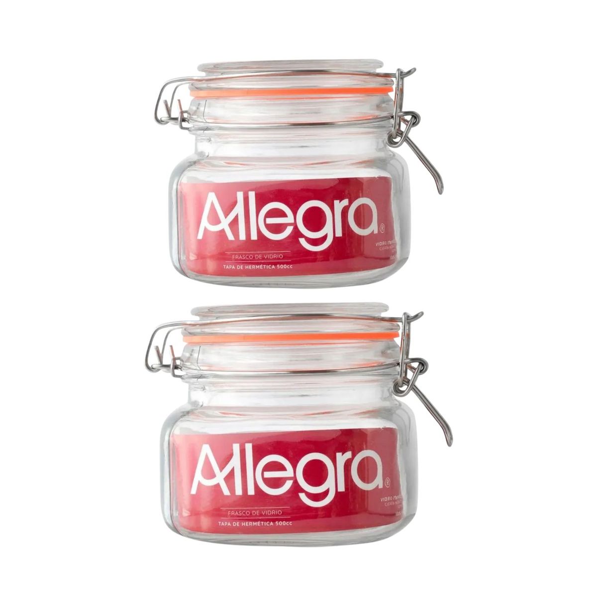 ALLEGRA - Set 2 Frascos Vidrio Con Tapa Hermetica De 500mL Allegra