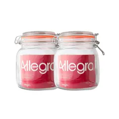 ALLEGRA - Set 2 Frascos Vidrio Con Tapa Hermetica De 1000mL