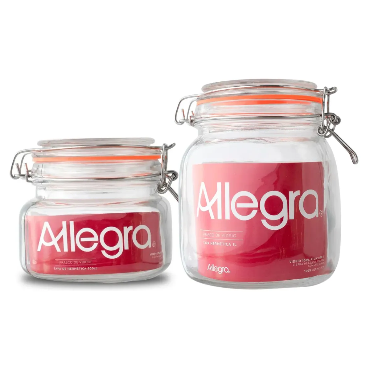ALLEGRA - Set 2 Frascos Con Tapa Hermetica 500mL + 1000mL Allegra