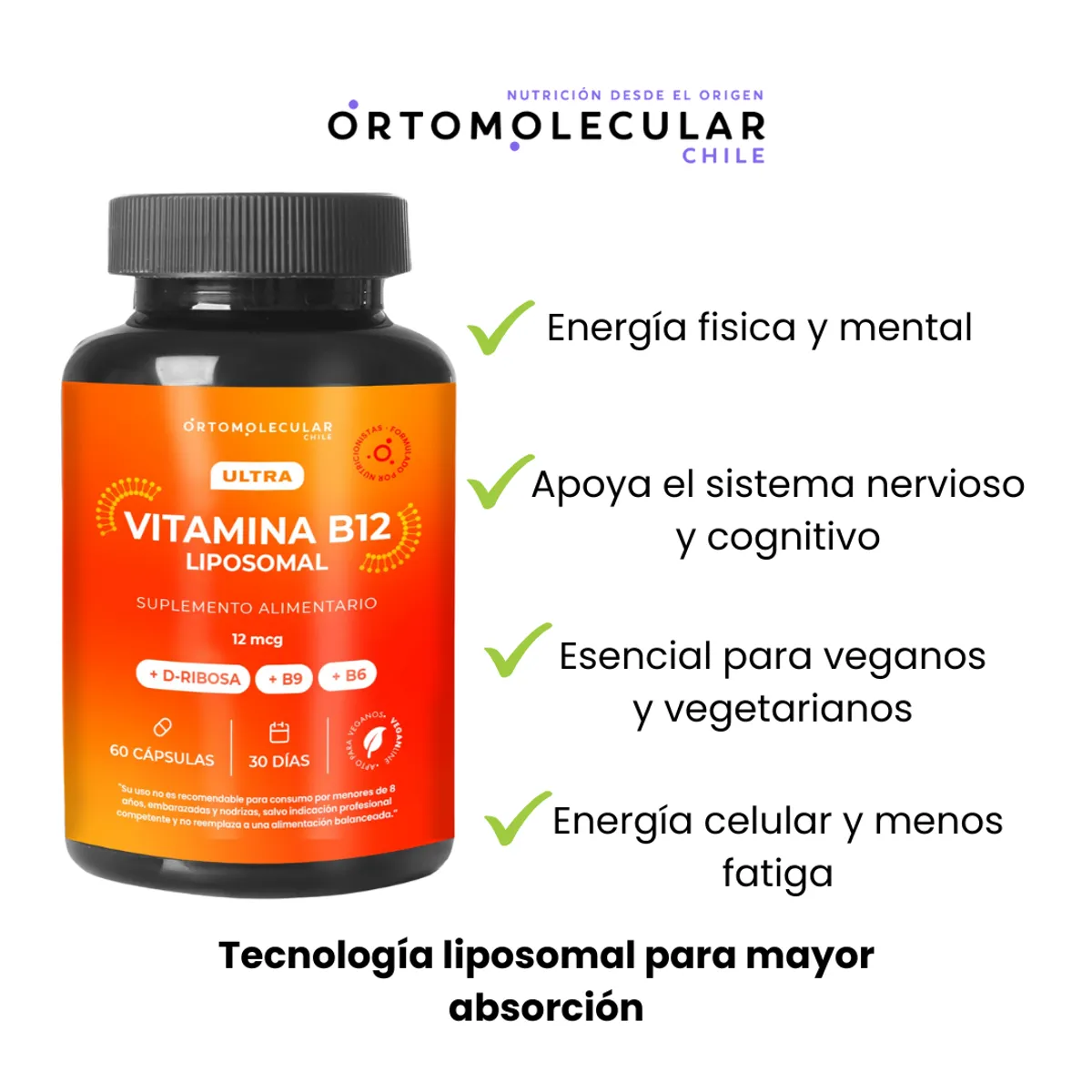 ORTOMOLECULAR - Vitamina B12 Liposomal 12mcg 60 Capsulas Ortomolecular