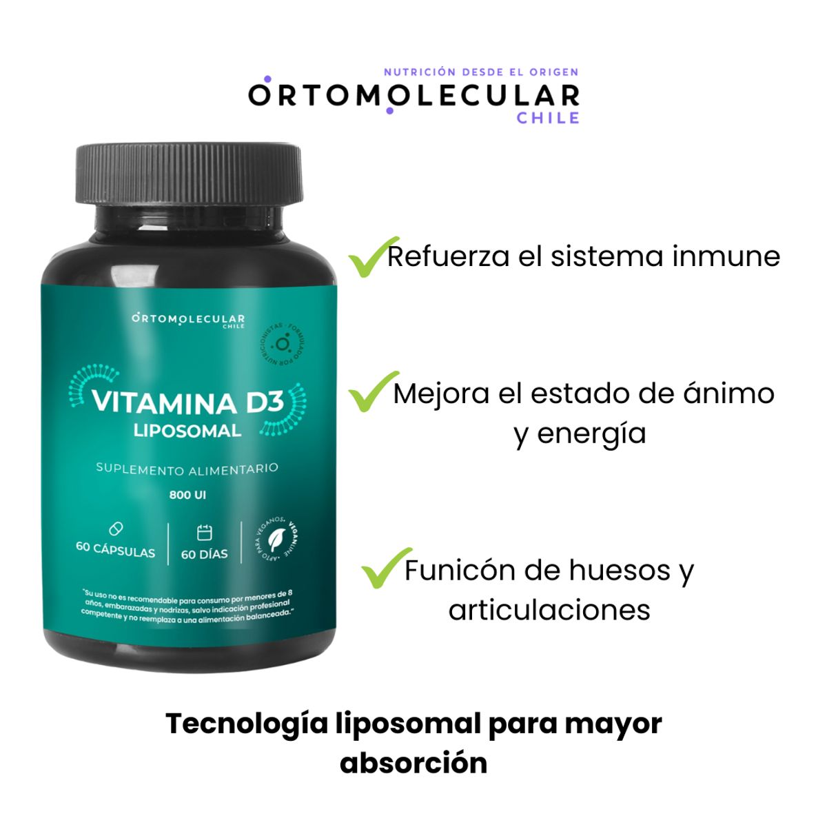 ORTOMOLECULAR - Vitamina D3 Liposomal 800UI 60 Capsulas Ortomolecular