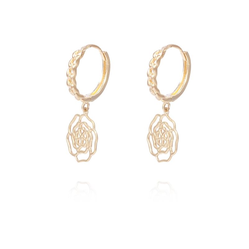 JB JOYAS BARON - Aros de Oro 18Kt Argolla Flor Colgante