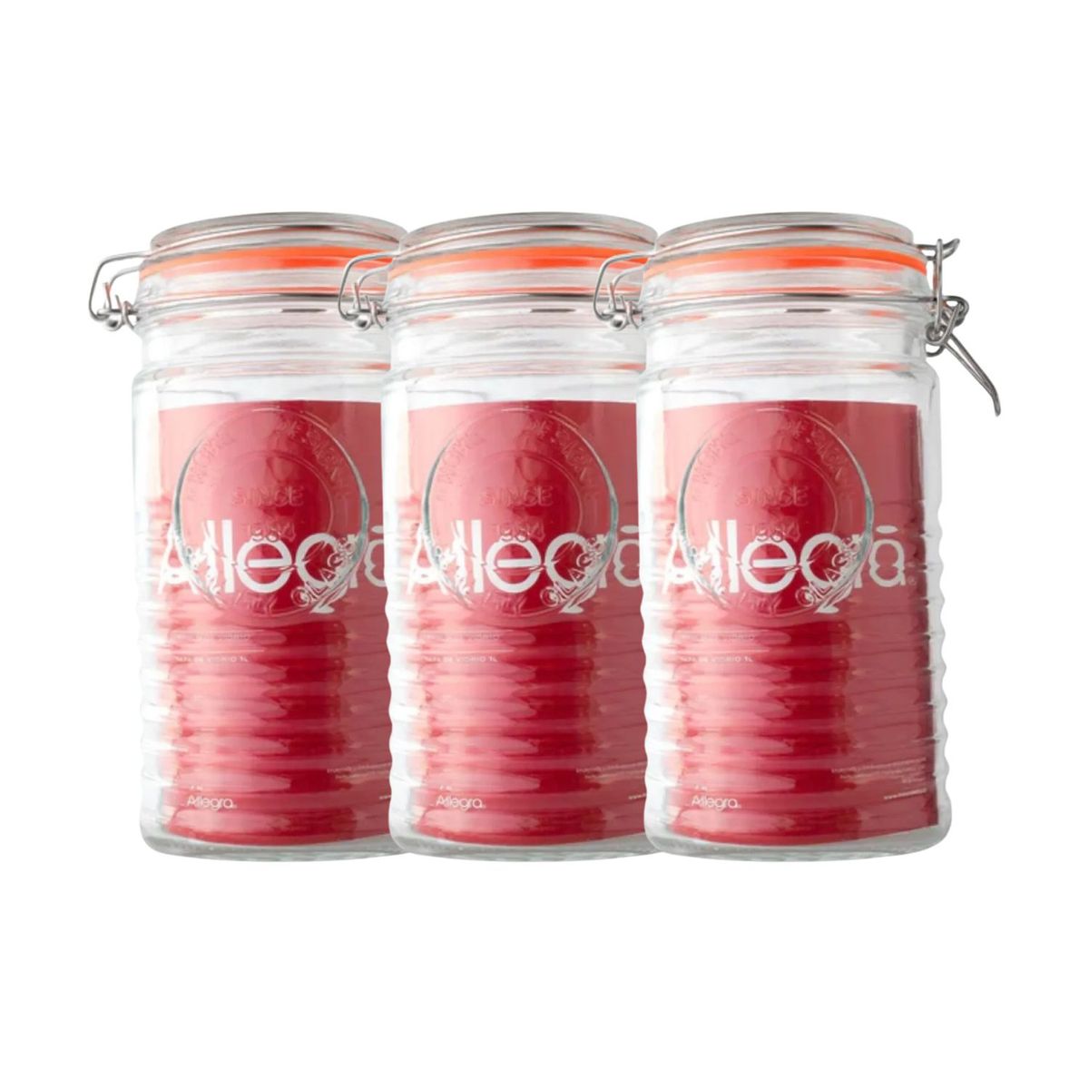 ALLEGRA - Set 3 Frascos Con Tapa De Vidrio Hermetica De 1000mL Allegra