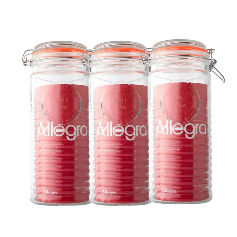 ALLEGRA - Set 3 Frascos Vidrio Hermético Con Tapa Clip 1400mL Allegra