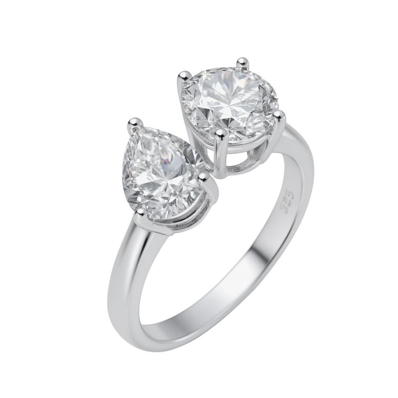 JB JOYAS BARON - Anillo Plata Esterlina 925 Gota y Circonita Corte Brillante