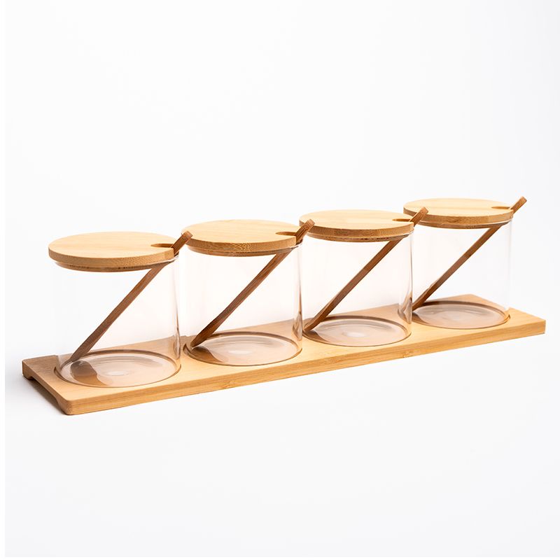 WAKESHOME - Set frascos vidrio tapa bambú organizadores cocina