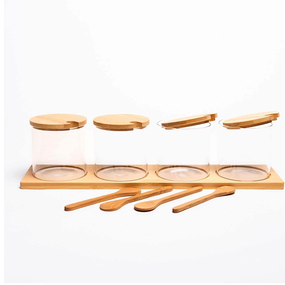 WAKESHOME - Set frascos vidrio tapa bambú organizadores cocina