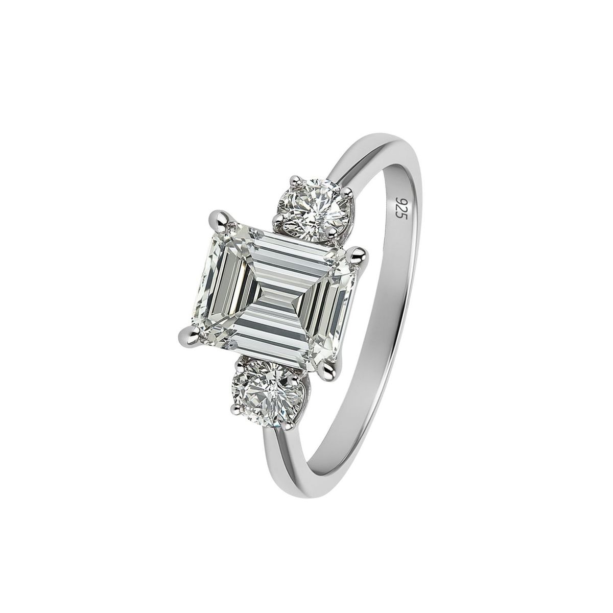 JB JOYAS BARON - Anillo Plata Esterlina 925 Emerald Cut Circonita Brillante