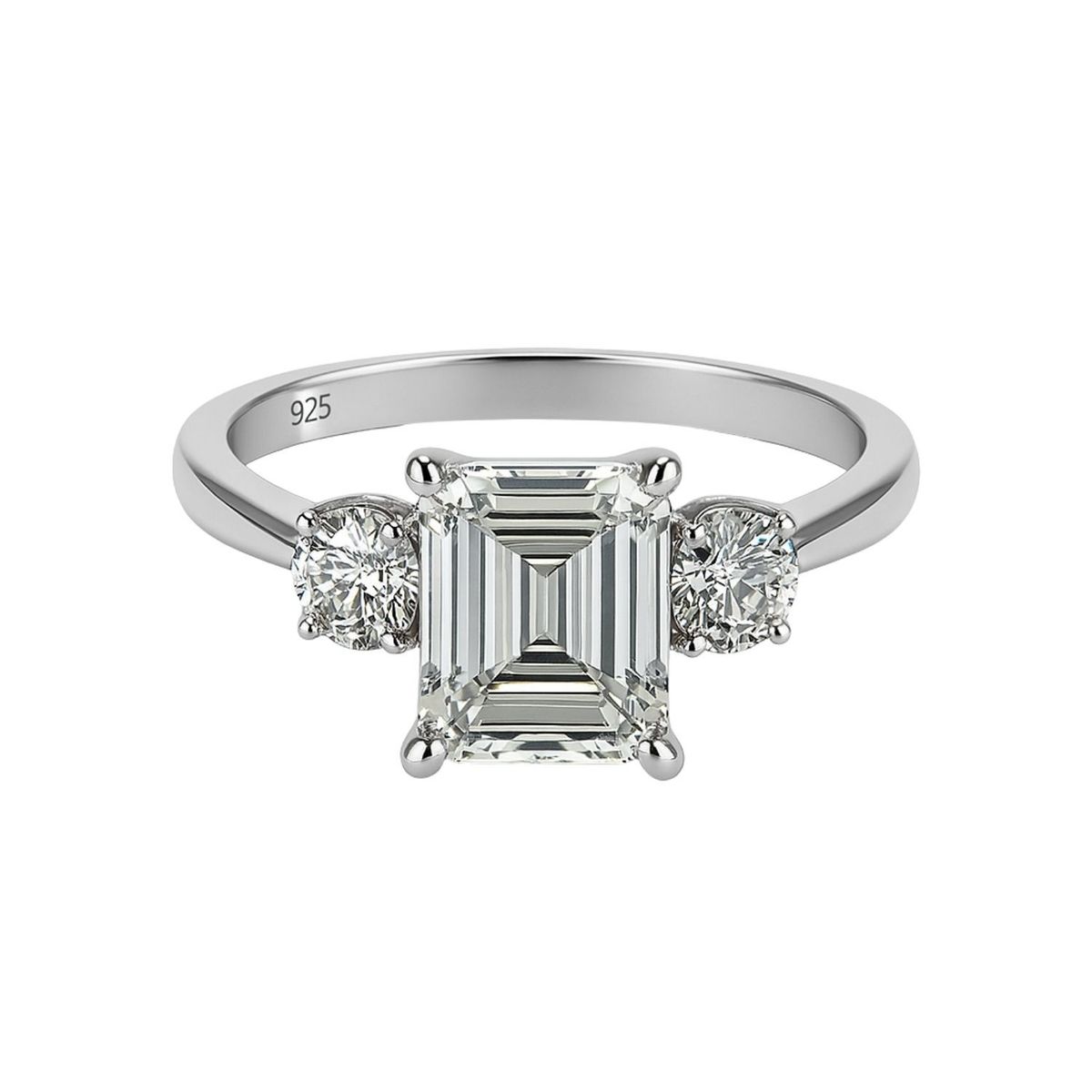 JB JOYAS BARON - Anillo Plata Esterlina 925 Emerald Cut Circonita Brillante