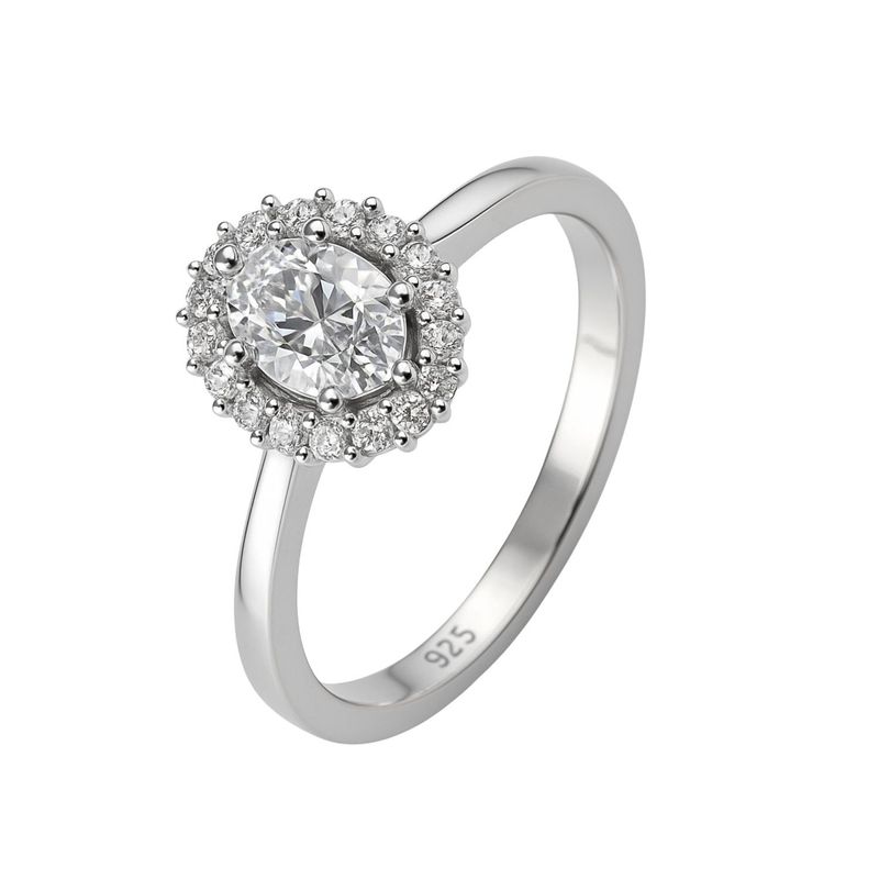 JB JOYAS BARON - Anillo Plata Esterlina 925 Roseta con Circonita Oval Central