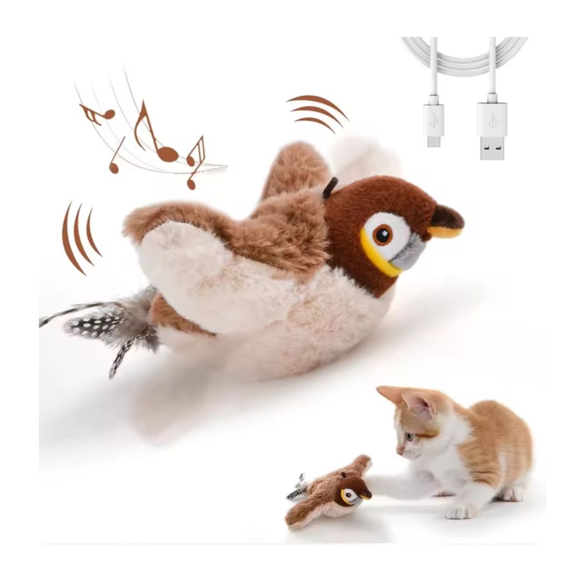 GENERICO - Juguete Gatos Interactivo Pajaro Con Movimiento Sonido Gatos