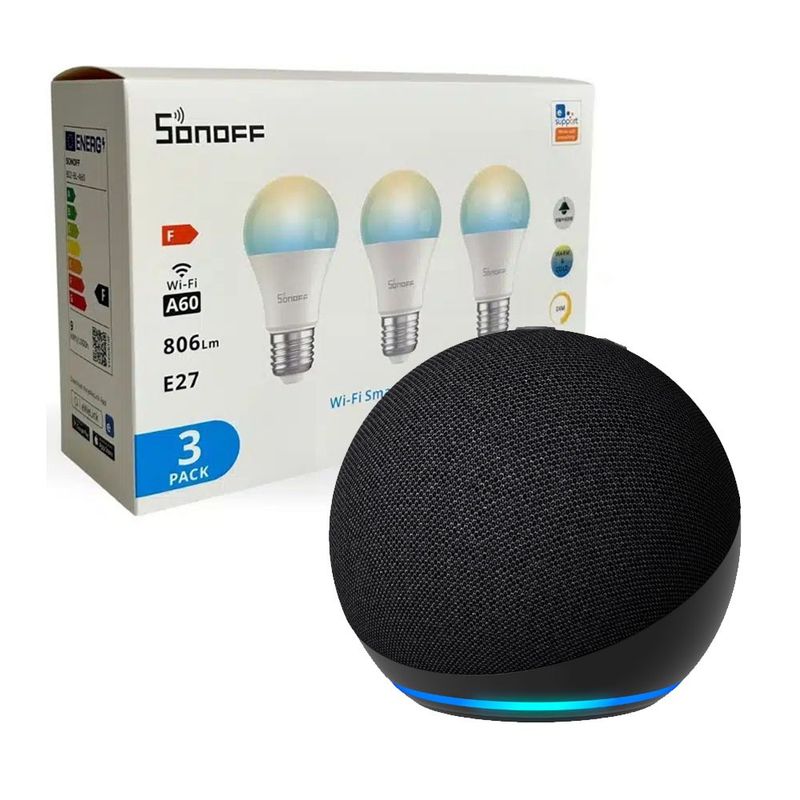 AMAZON - Kit Amazon Echo Dot 5 + Pack 3 Ampolletas WiFi LED Sonoff