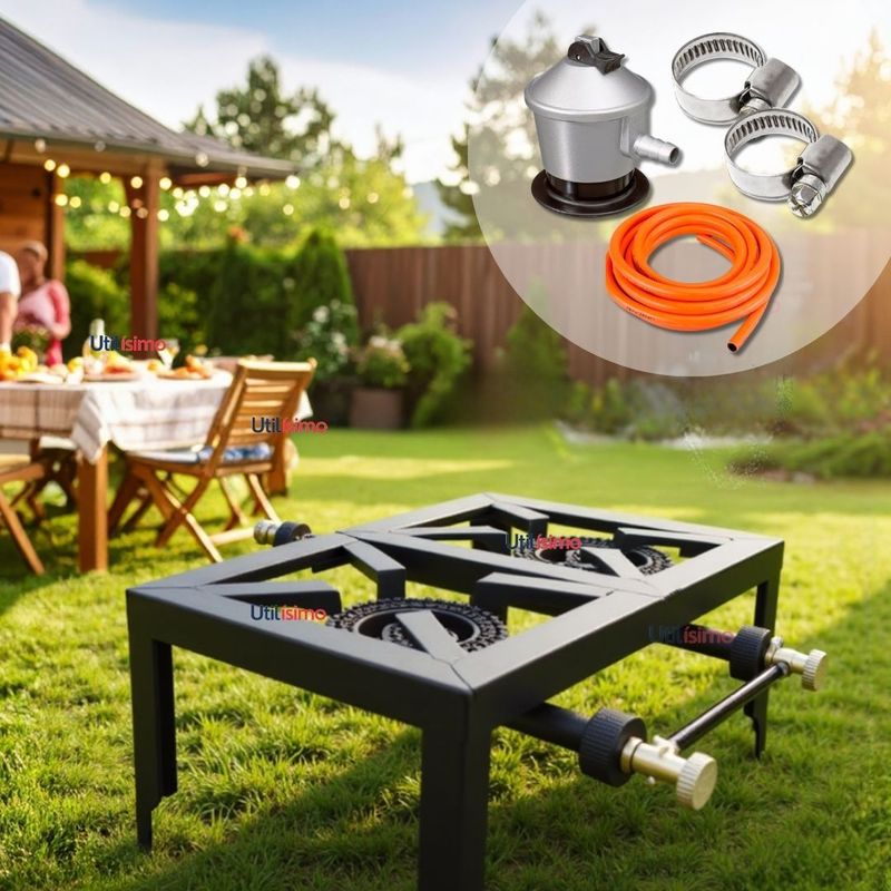 LINE - Fogón Cocina Gas Licuado 2 Platos+Kit De Instalación Camping