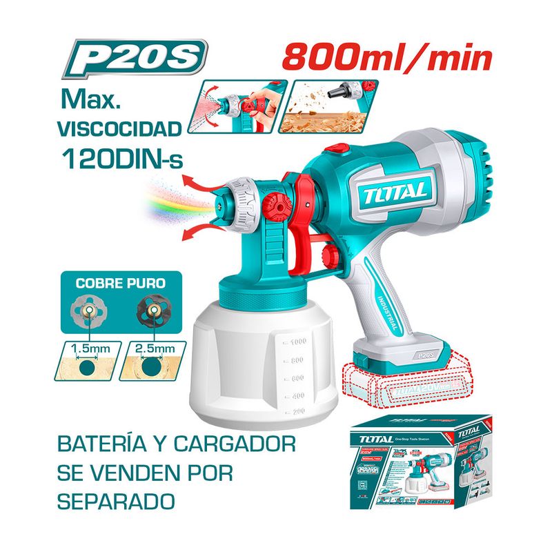 TOTAL TOOLS - Pistola para Pintar 800 ML 20V Total