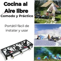 LINE - Fogón Cocina Gas Licuado 3 Platos+Kit De Instalación Camping